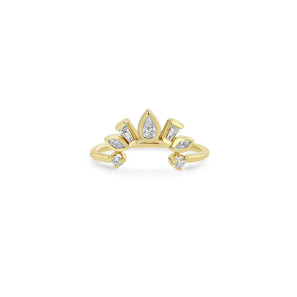 14K MIXED CUT DIAMOND BEZEL CURVED BAR RING