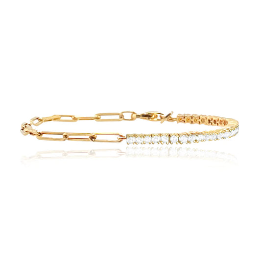 HALF AND HALF DIAMOND TENNIS PAPERCLIP BRACELET