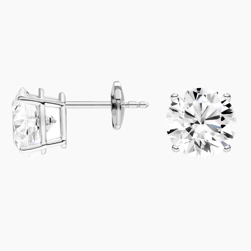 Perfect 4-Prong Lab Diamond Stud Earrings in 18K White Gold