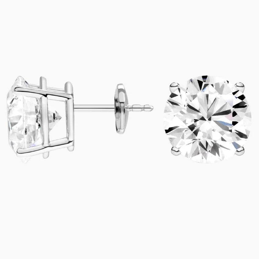 Perfect 4-Prong Lab Diamond Stud Earrings in 18K White Gold