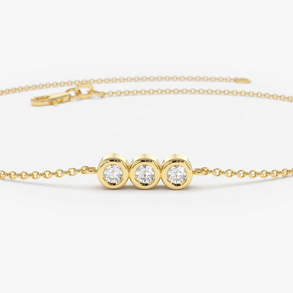 14K Gold Trio Diamond Bracelet with Thin Chain