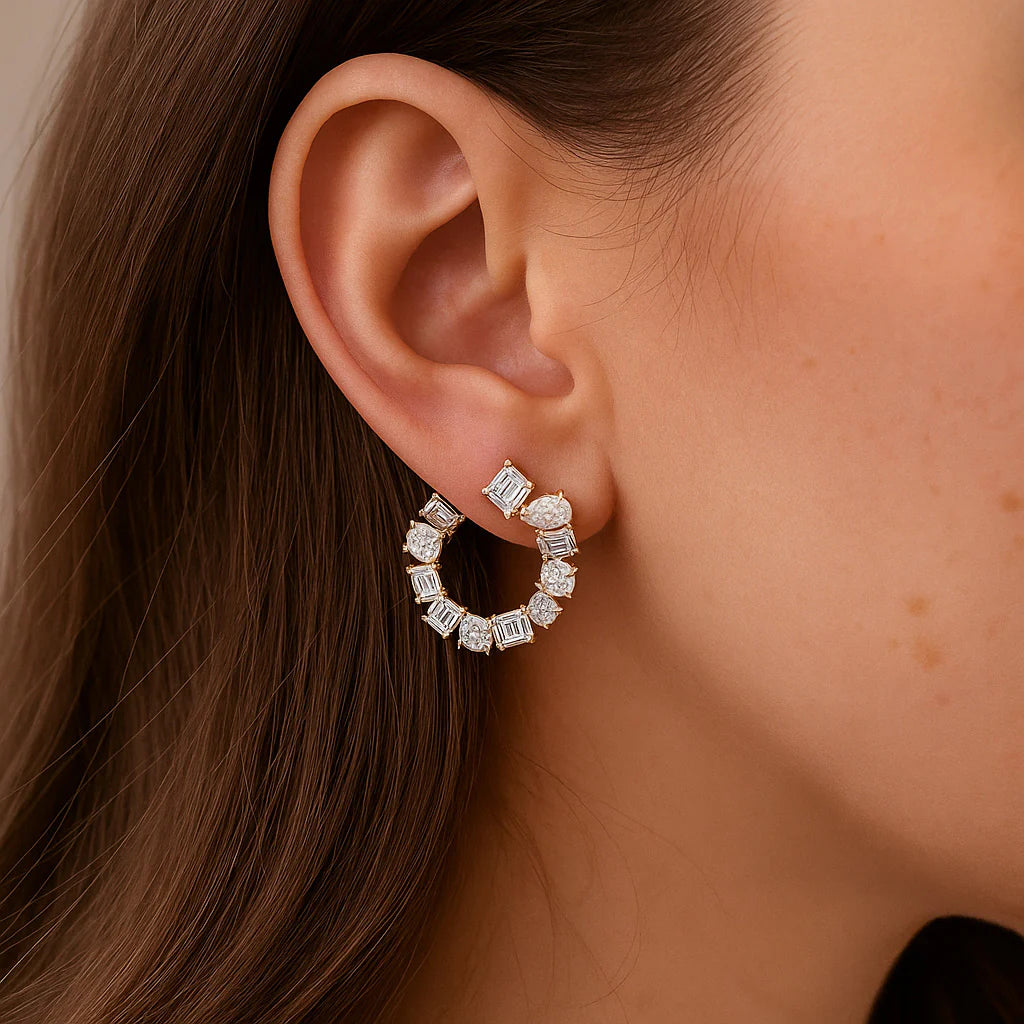 MULTI SHAPE LAB DIAMOND HOOP EARRINGS