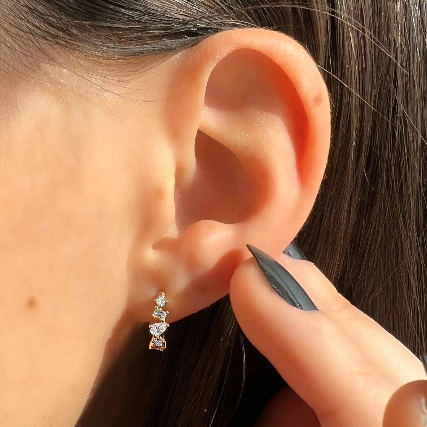 MIXED SHAPE DIAMOND HUGGIE EARRINGS