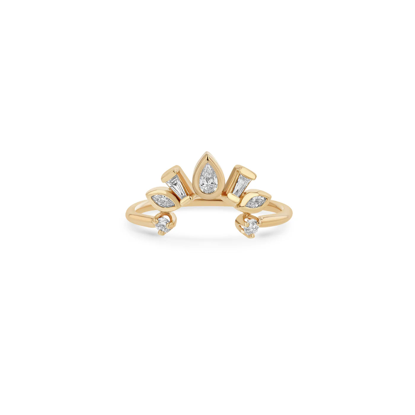 14K MIXED CUT DIAMOND BEZEL CURVED BAR RING