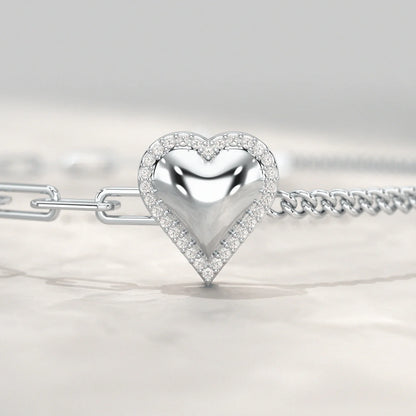 Dainty Diamond Heart Paperclip & Cuban 50-50 Bracelet