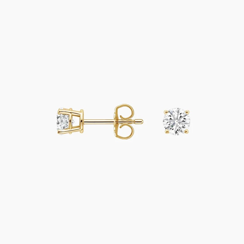 Perfect 4-Prong Lab Diamond Stud Earrings in 18K Yellow Gold
