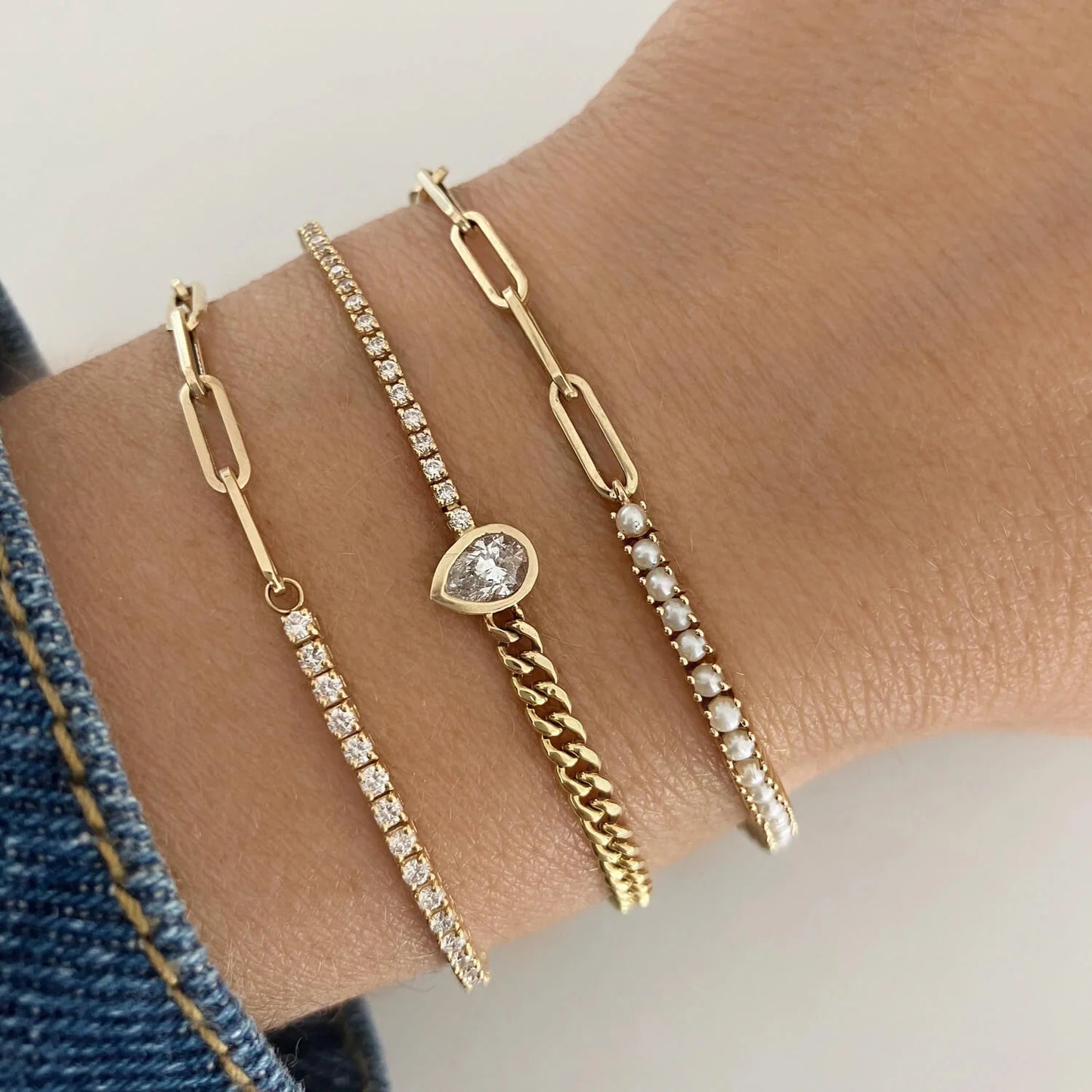 HALF AND HALF DIAMOND TENNIS PAPERCLIP BRACELET
