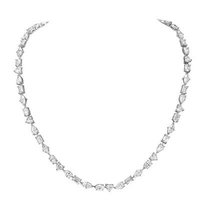 28.90 Carat Multi Shape Lab Grown Diamond Tennis Necklace in 14k White Gold