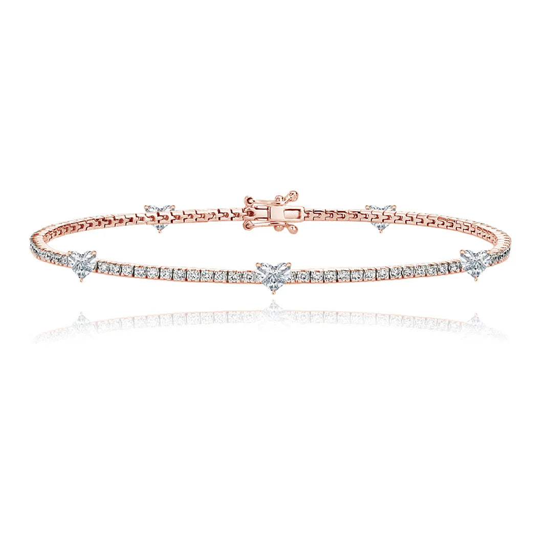 FIVE DIAMOND HEART TENNIS BRACELET