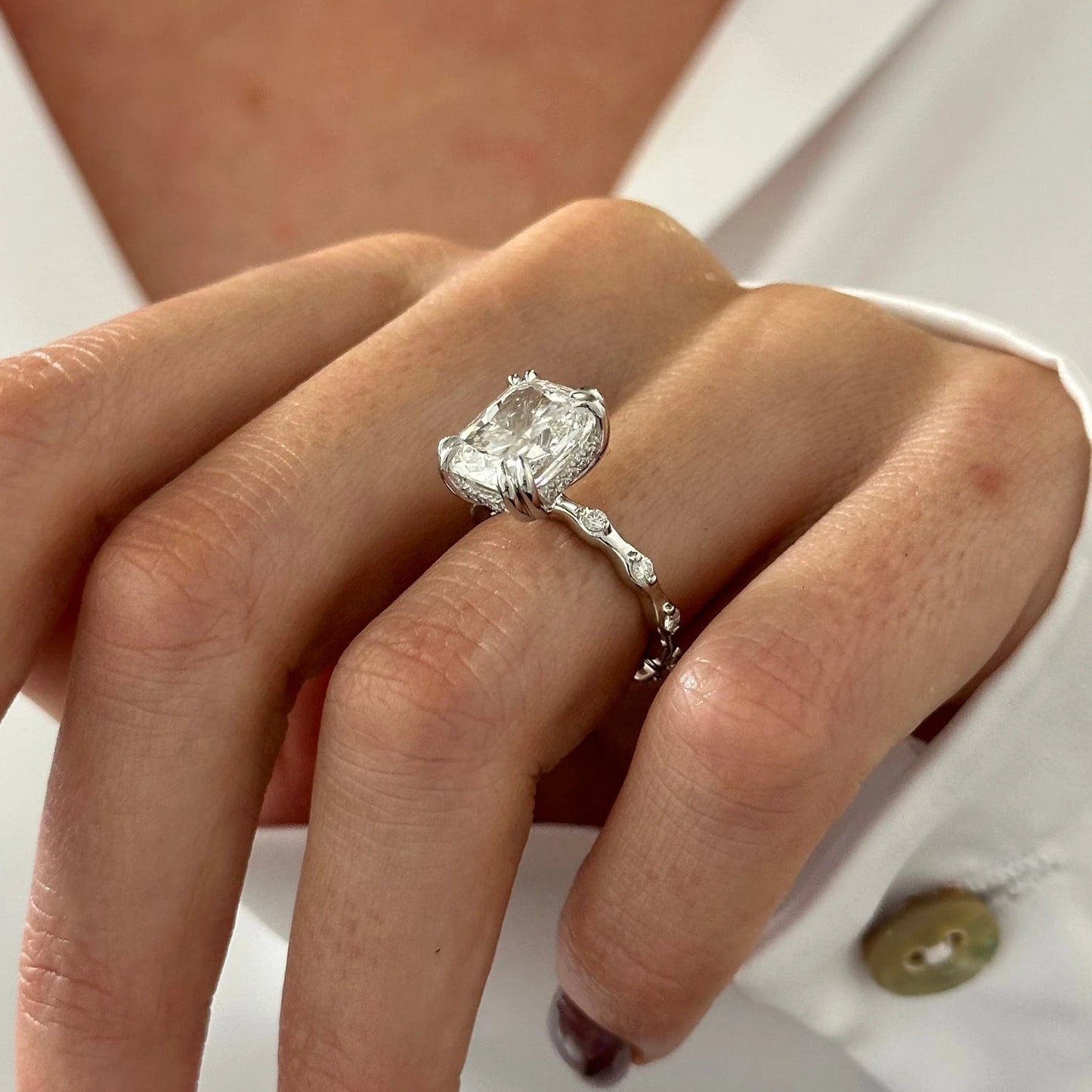 Beverley Elongated Cushion Hidden Halo Engagement Ring