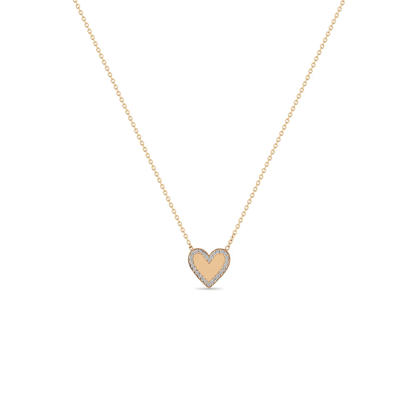 14K GOLD HEART WITH PAVÉ DIAMOND BORDER NECKLACE