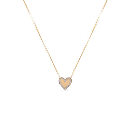 14K GOLD HEART WITH PAVÉ DIAMOND BORDER NECKLACE