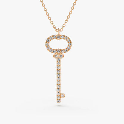 14K Gold Diamond Key Charm Necklace