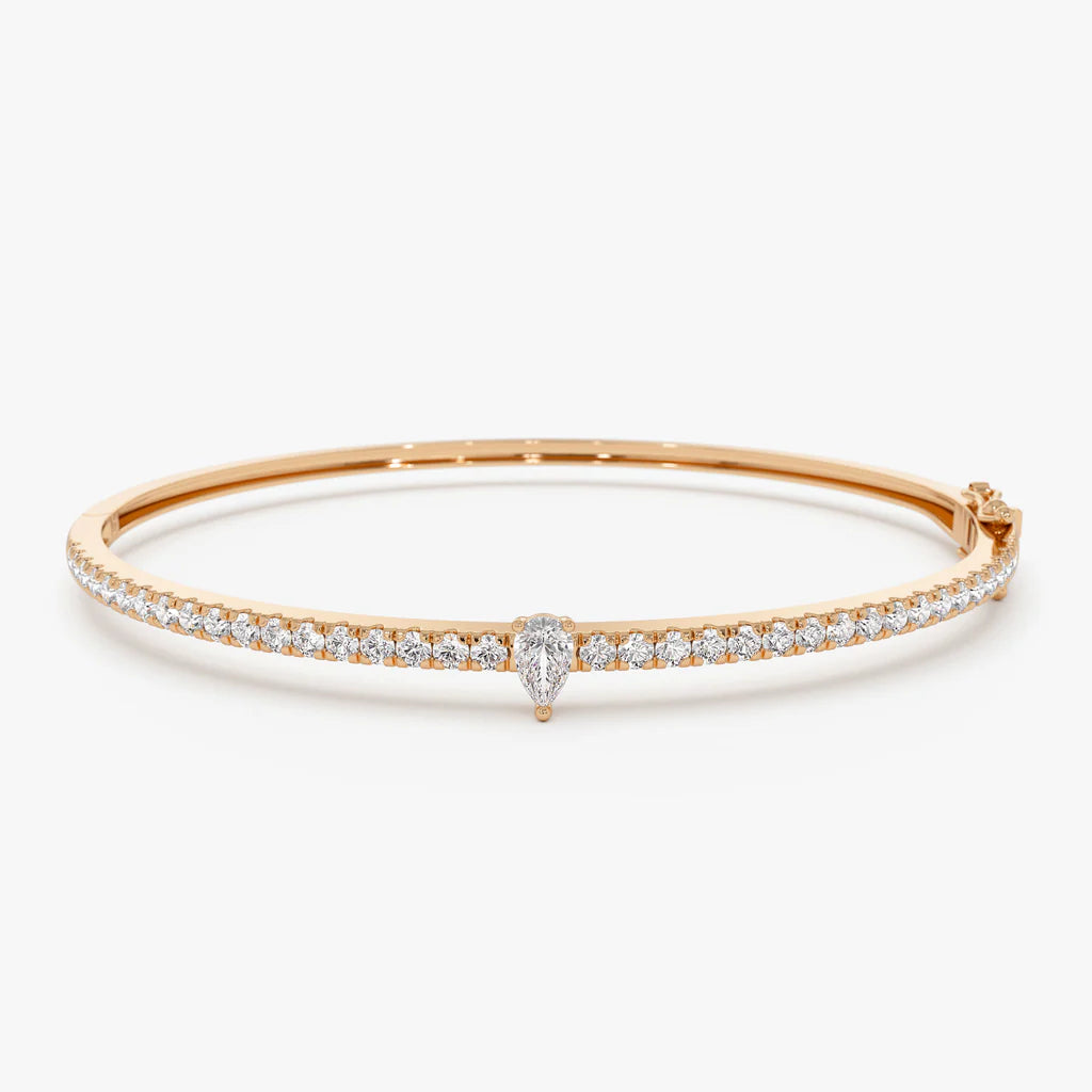 14k Gold Pear Shaped and Round Diamond Bangle