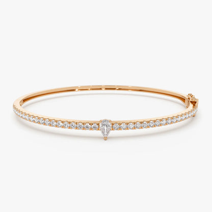14k Gold Pear Shaped and Round Diamond Bangle