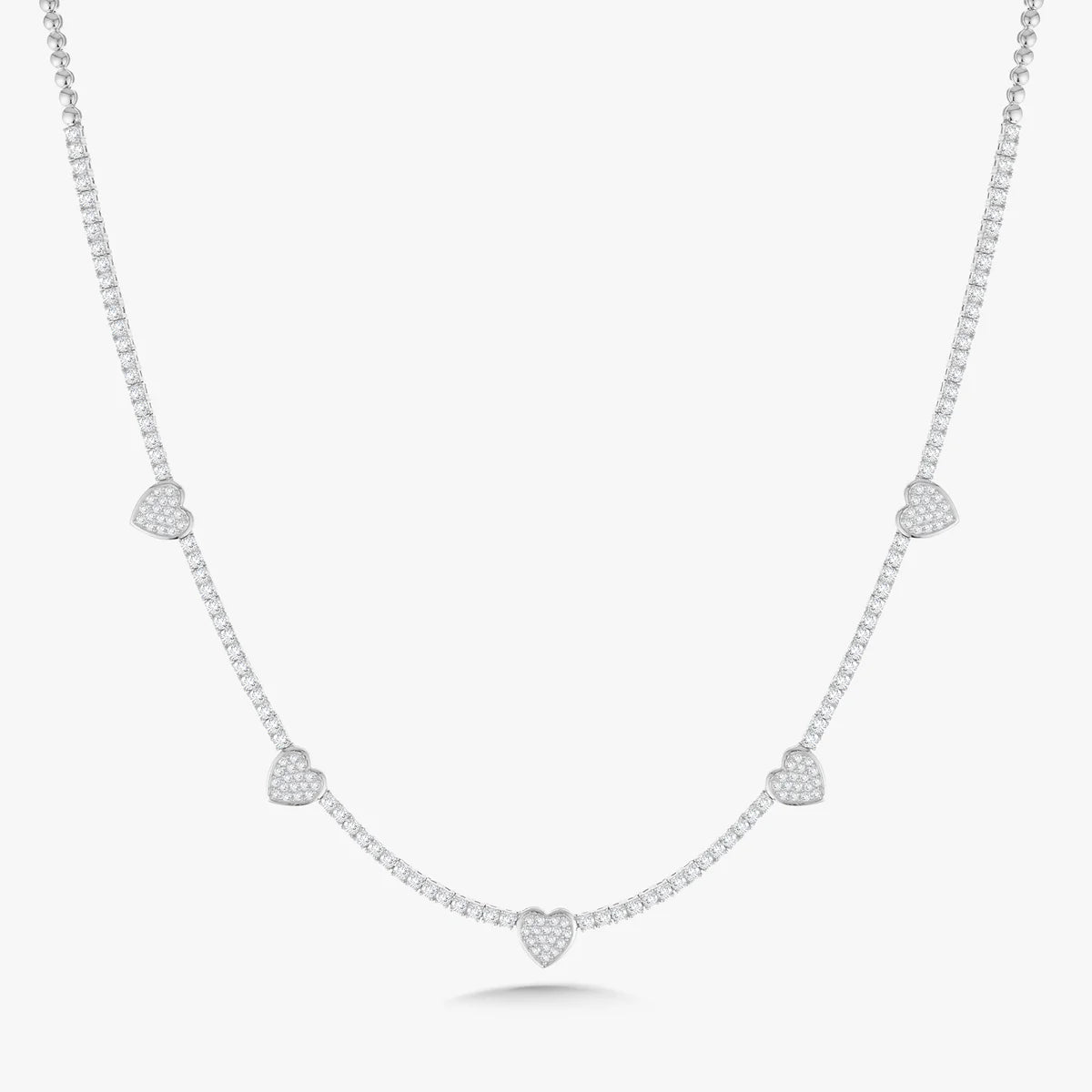 "Five of Hearts" Pave Diamond Tennis Necklace 2.42 ctw
