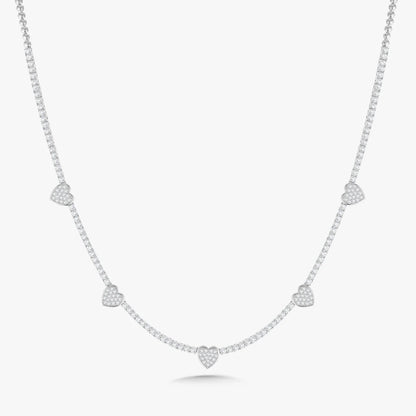 "Five of Hearts" Pave Diamond Tennis Necklace 2.42 ctw