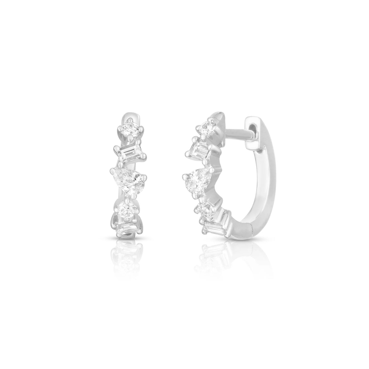 MIXED SHAPE DIAMOND HUGGIE EARRINGS