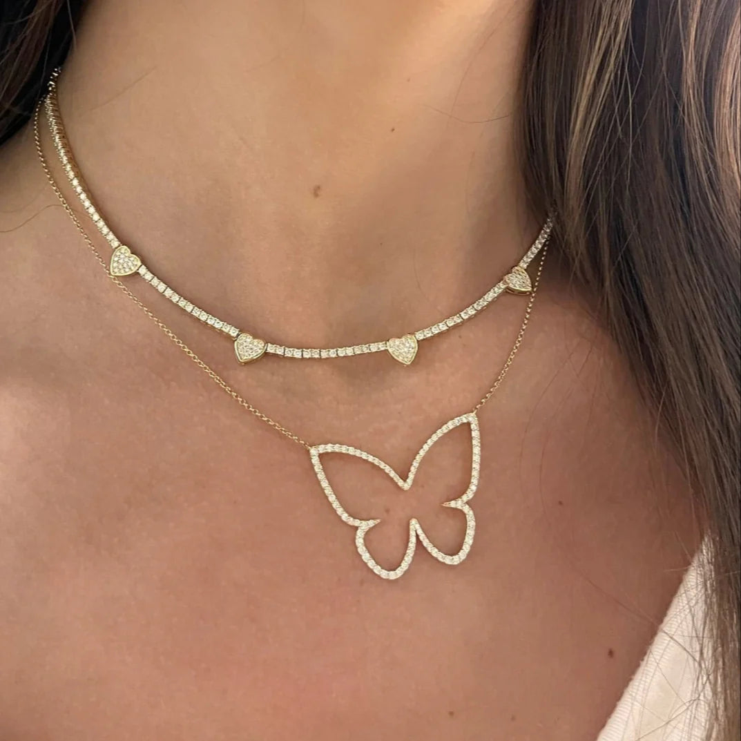 "Five of Hearts" Pave Diamond Tennis Necklace 2.42 ctw