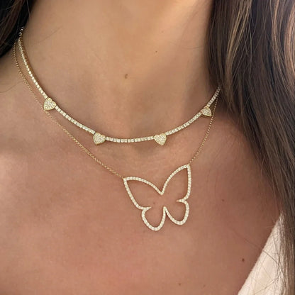 "Five of Hearts" Pave Diamond Tennis Necklace 2.42 ctw