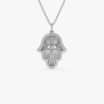 14k Diamond Hamsa & Evil Eye Hand of Fatima Necklace