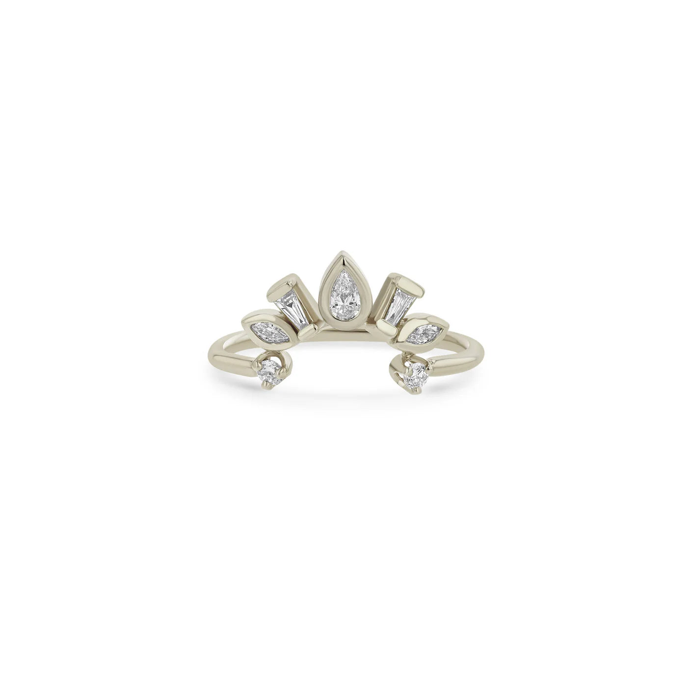 14K MIXED CUT DIAMOND BEZEL CURVED BAR RING