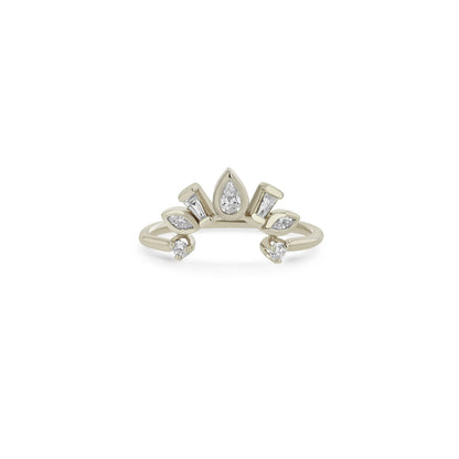 14K MIXED CUT DIAMOND BEZEL CURVED BAR RING