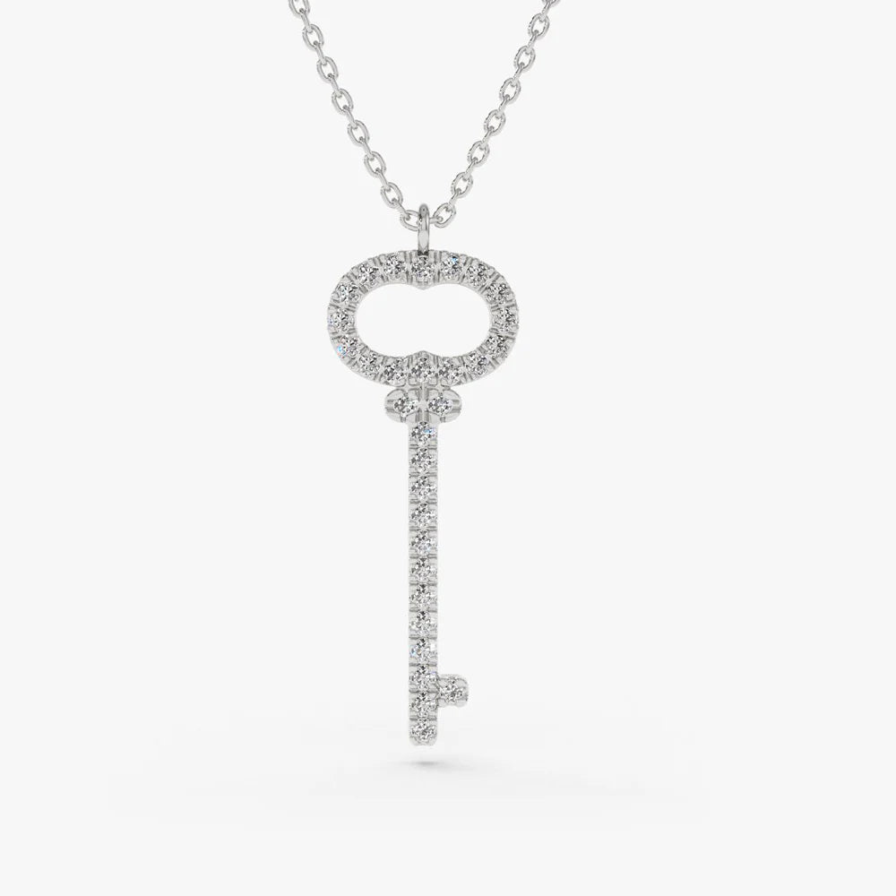 14K Gold Diamond Key Charm Necklace