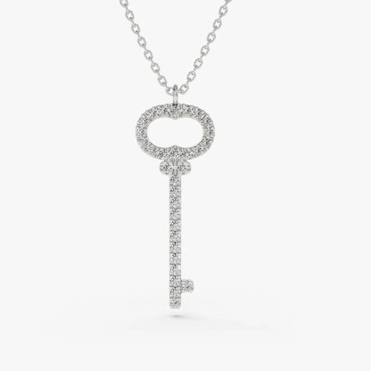 14K Gold Diamond Key Charm Necklace