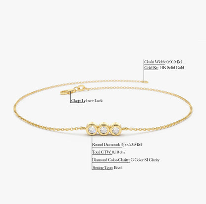 14K Gold Trio Diamond Bracelet with Thin Chain
