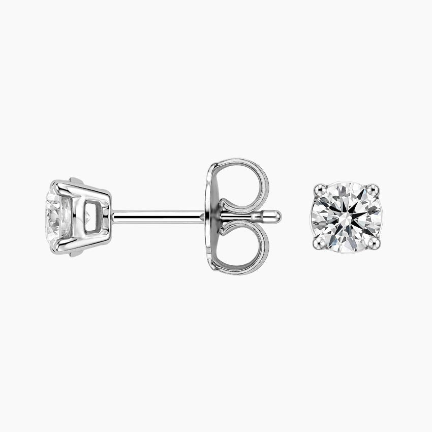 Perfect 4-Prong Lab Diamond Stud Earrings in 18K White Gold
