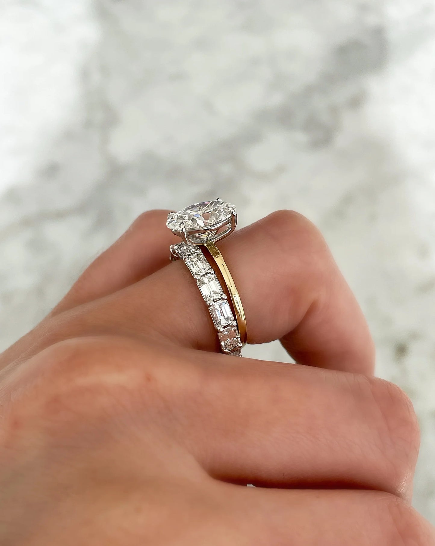 Lab Diamond Sideways Emerald Eternity Band