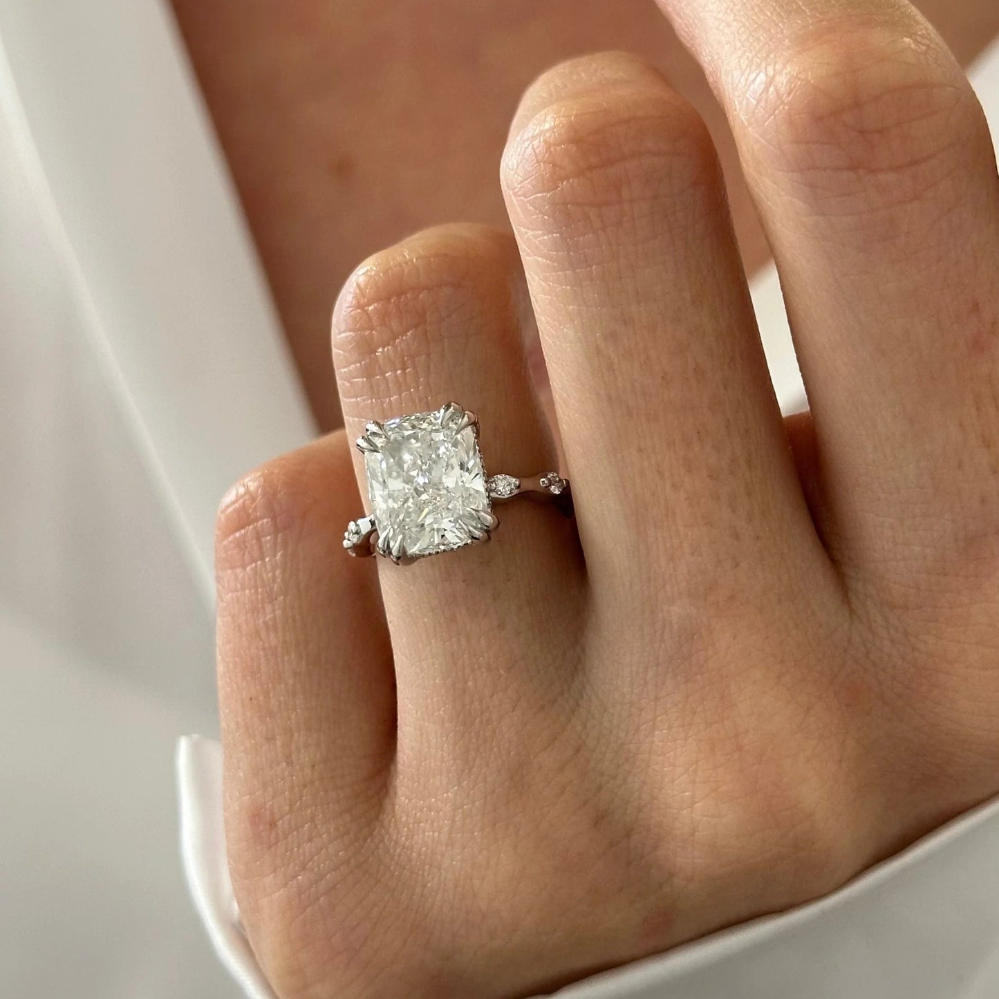Beverley Elongated Cushion Hidden Halo Engagement Ring