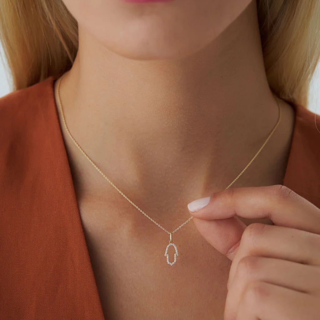 14K Diamond Moon Outline Necklace