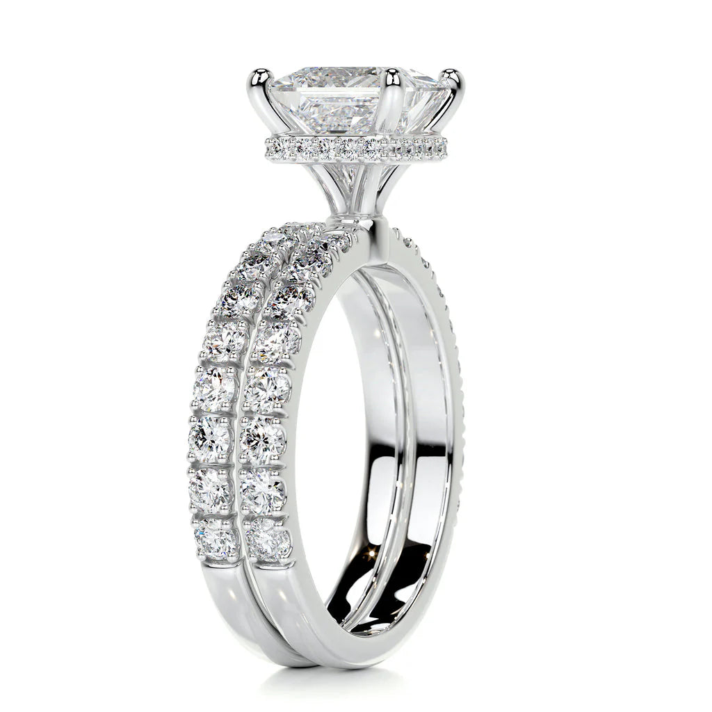 1 CT PRINCESS HIDDEN HALO  F/VS DIAMOND BRIDAL RING SET