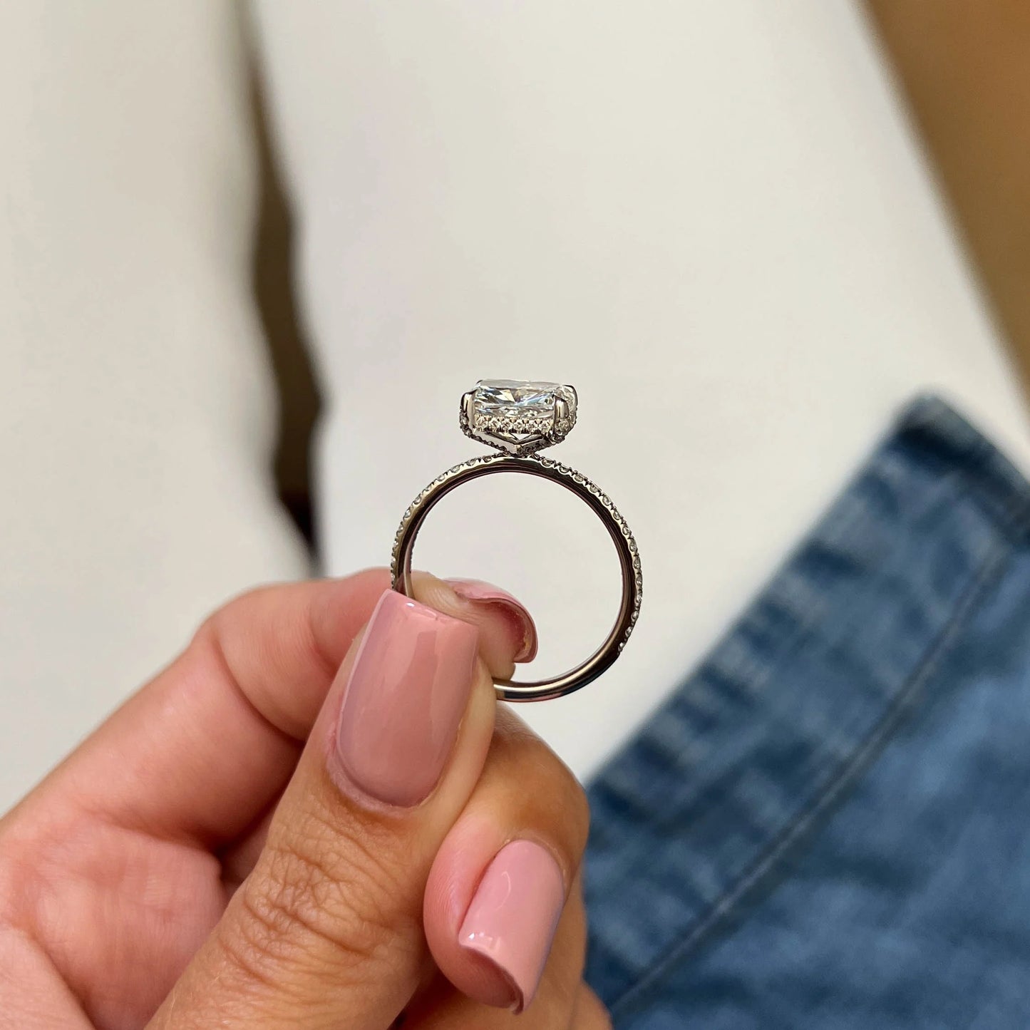 Genesis Elongated Cushion Hidden Halo Engagement Ring