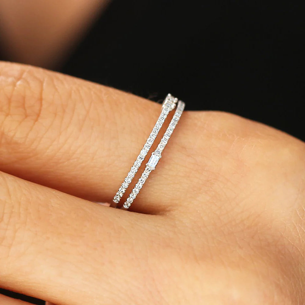 14k Unique Double Row Micro Pave Statement Ring