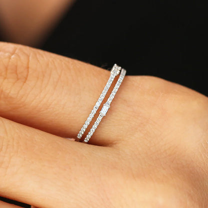 14k Unique Double Row Micro Pave Statement Ring