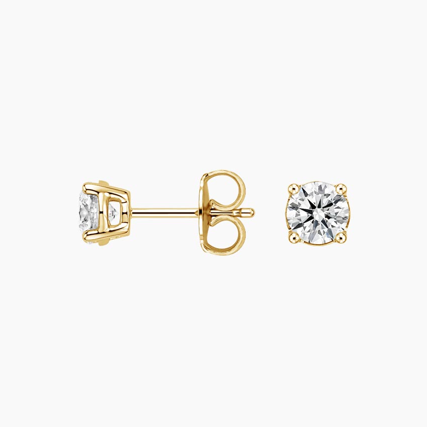 Perfect 4-Prong Lab Diamond Stud Earrings in 18K Yellow Gold