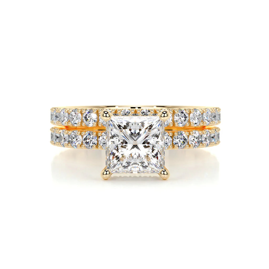 1 CT PRINCESS HIDDEN HALO  F/VS DIAMOND BRIDAL RING SET