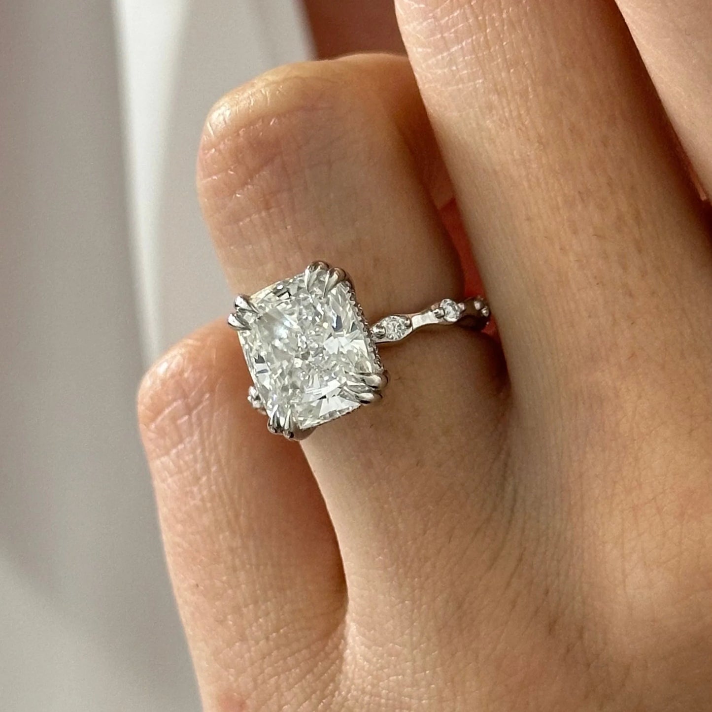 Beverley Elongated Cushion Hidden Halo Engagement Ring