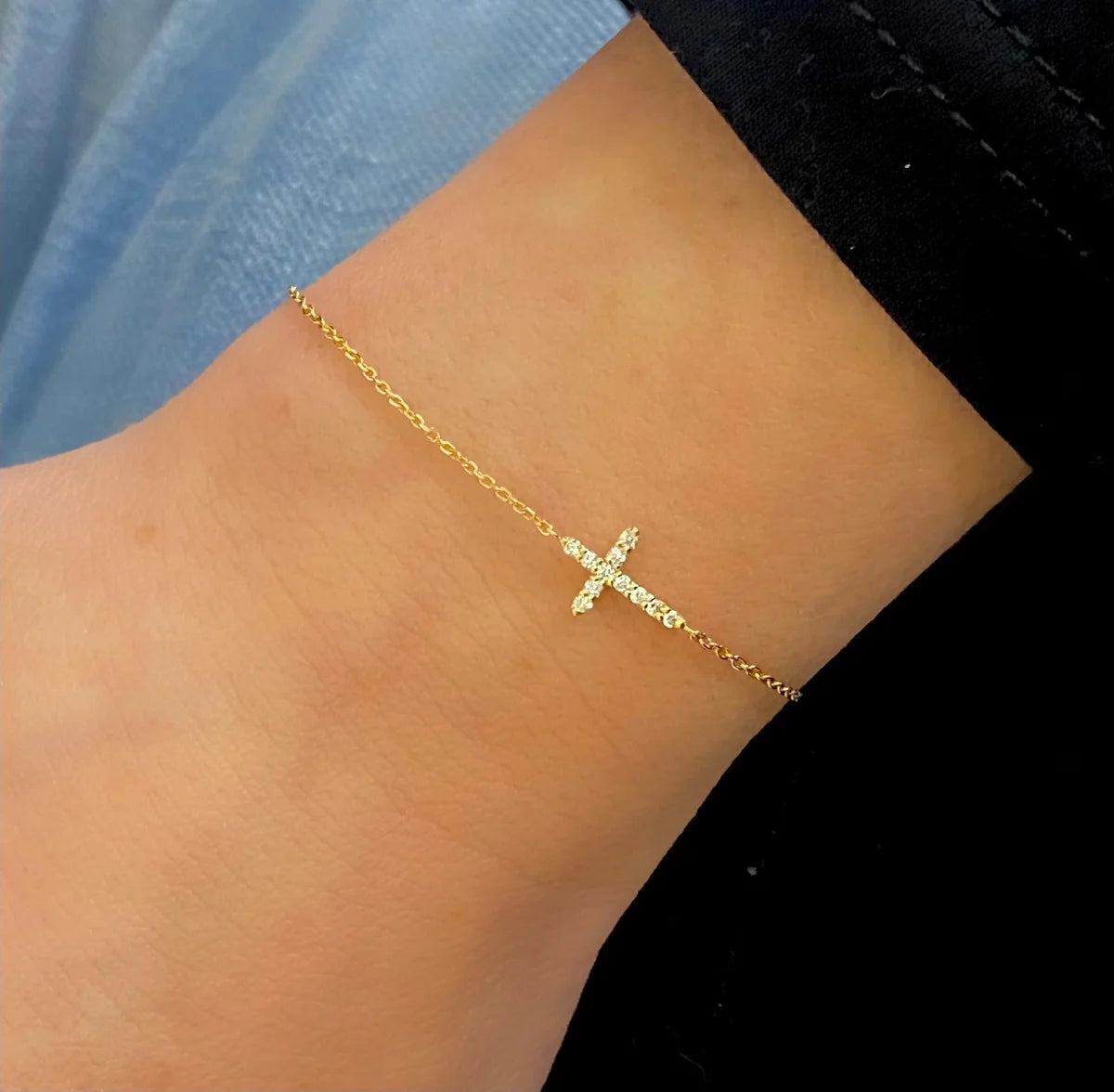 Esther Dainty Diamond Cross Bracelet