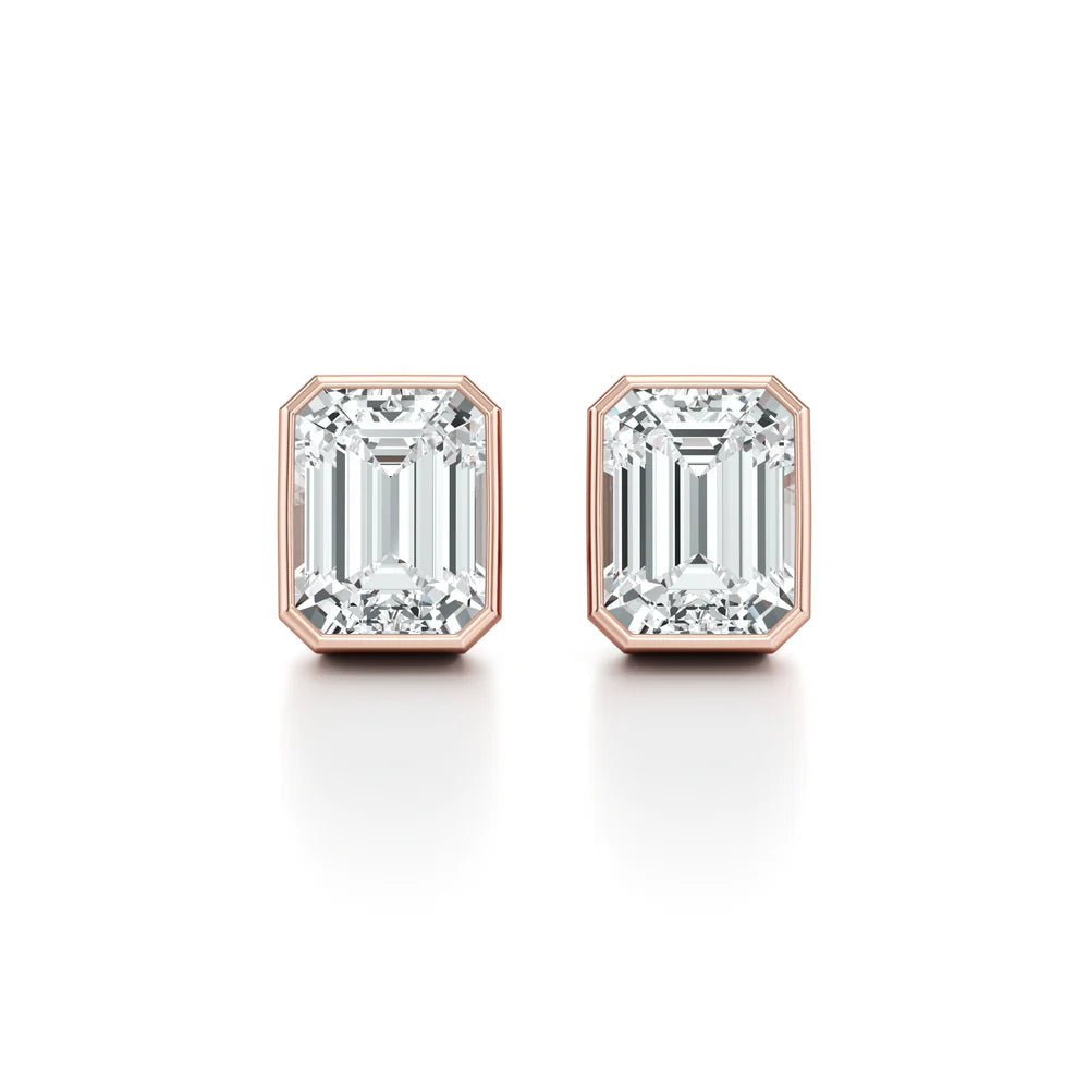 Bezel Set Lab Diamond Emerald Studs