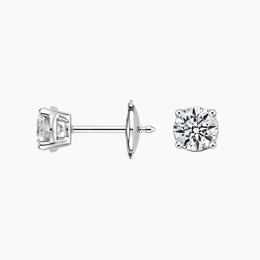 Perfect 4-Prong Lab Diamond Stud Earrings in 18K White Gold