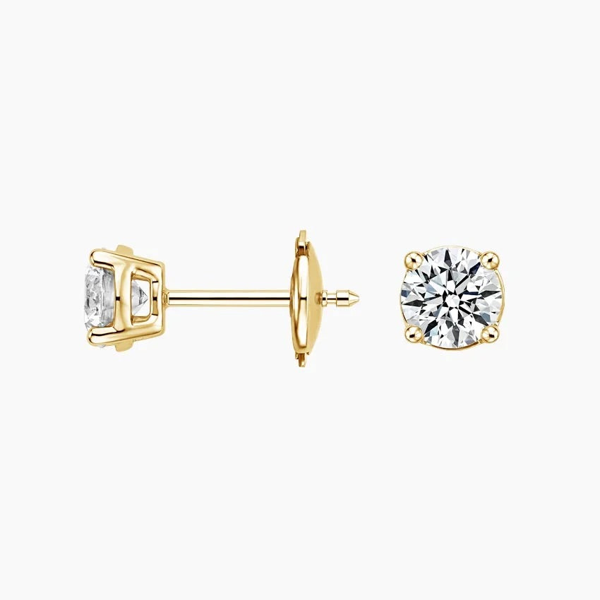 Perfect 4-Prong Lab Diamond Stud Earrings in 18K Yellow Gold