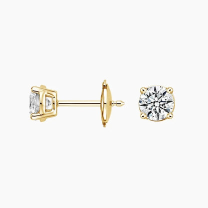 Perfect 4-Prong Lab Diamond Stud Earrings in 18K Yellow Gold