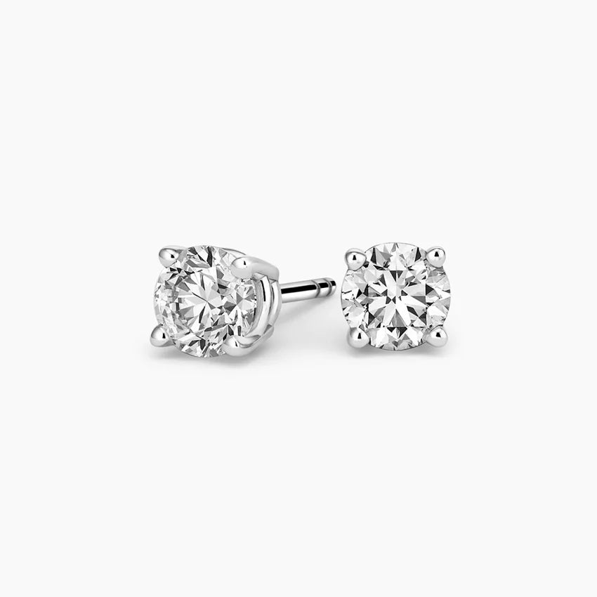 Perfect 4-Prong Lab Diamond Stud Earrings in 18K White Gold