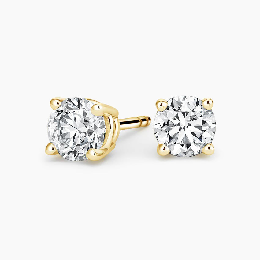 Perfect 4-Prong Lab Diamond Stud Earrings in 18K Yellow Gold
