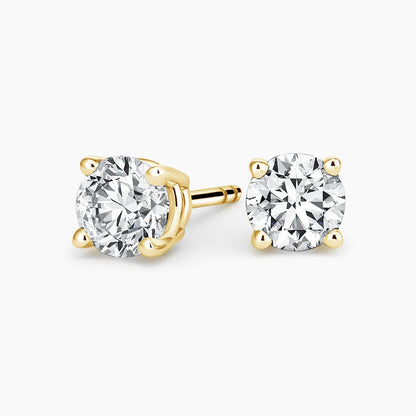 Perfect 4-Prong Lab Diamond Stud Earrings in 18K Yellow Gold