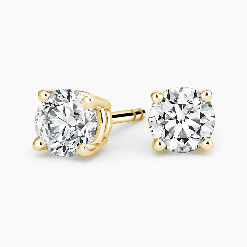Perfect 4-Prong Lab Diamond Stud Earrings in 18K Yellow Gold